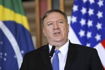 O novo chanceler brasileiro, Ernesto Araújo, e o secretário de Estado dos Estados Unidos, Mike Pompeo, durante entrevista coletiva no Palácio do Itamaraty.