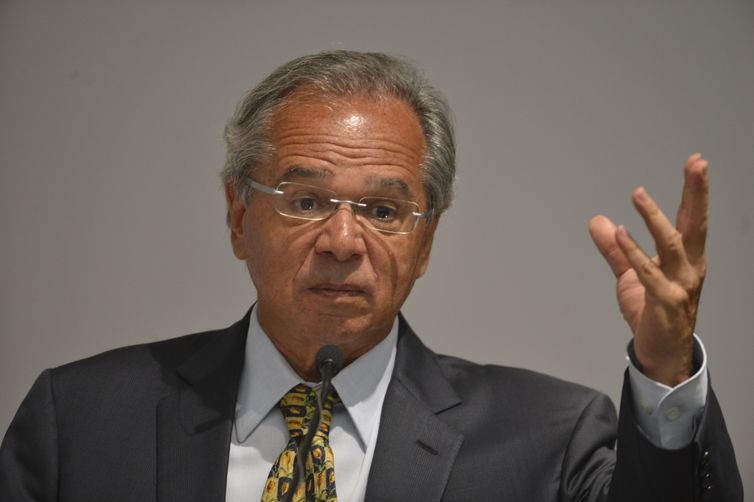 O ministro da Economia, Paulo Guedes, discursa na solenidade de transmissão de cargo.